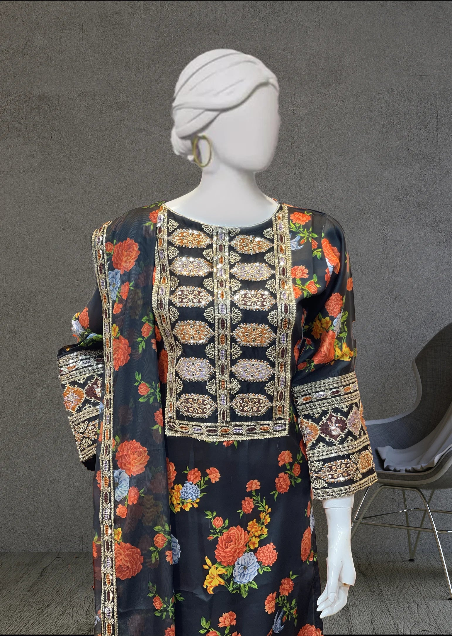 Black 3pc Russian Silk Dress