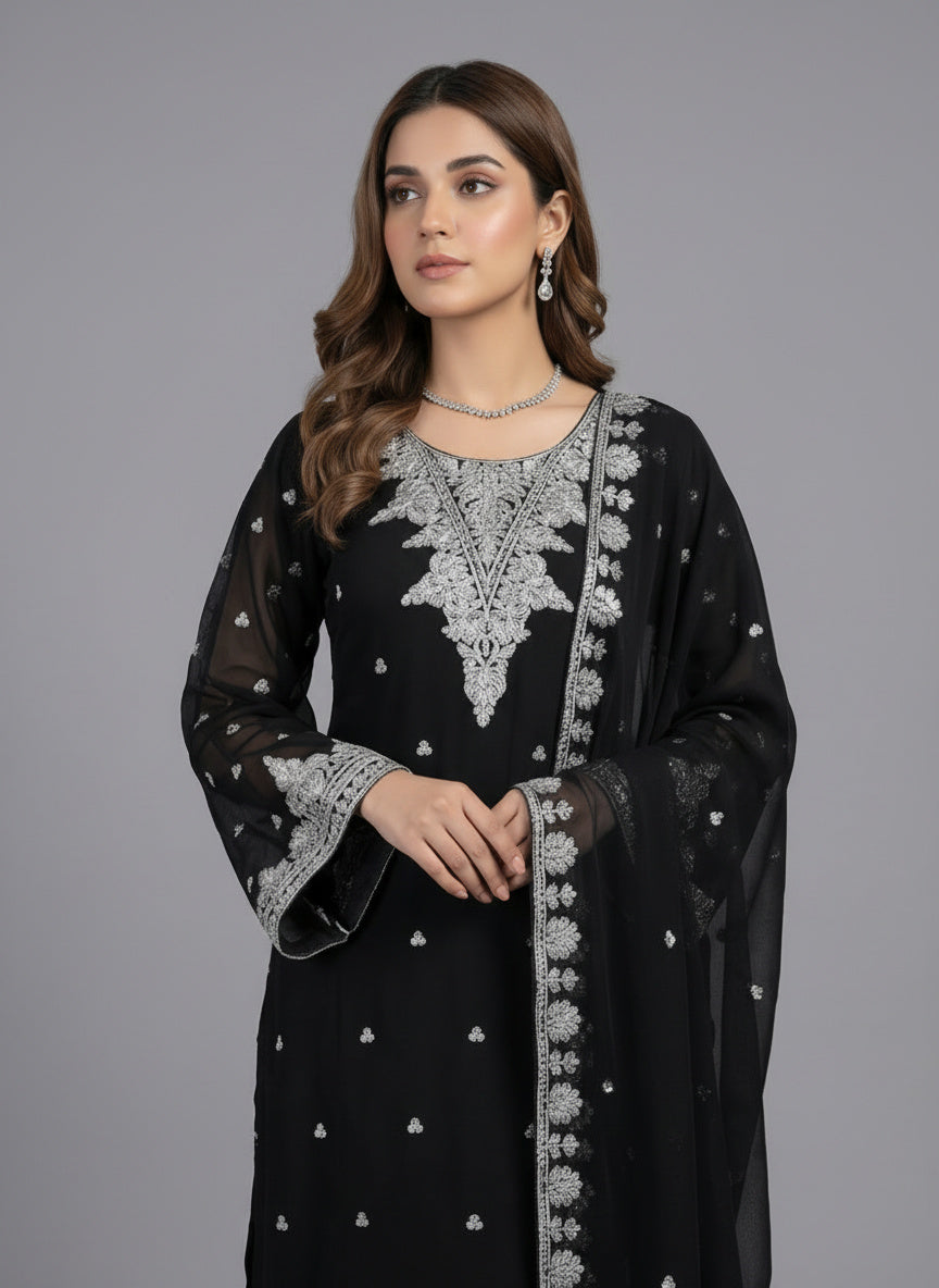 3Pc Embroidered Chifoon Shirt Shalwar,Dupatta