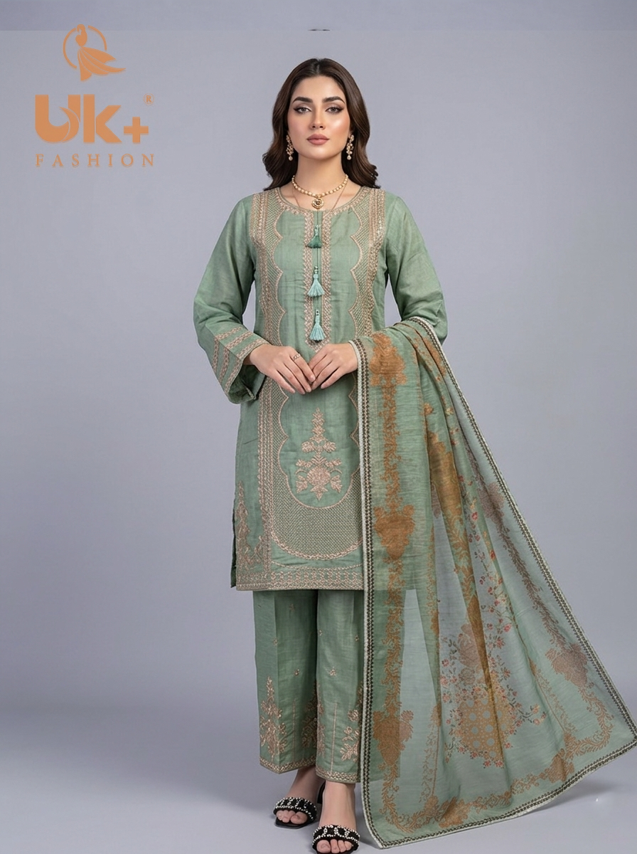 3Pc Embroidered Cotton Shirt, Plazo, Dupatta