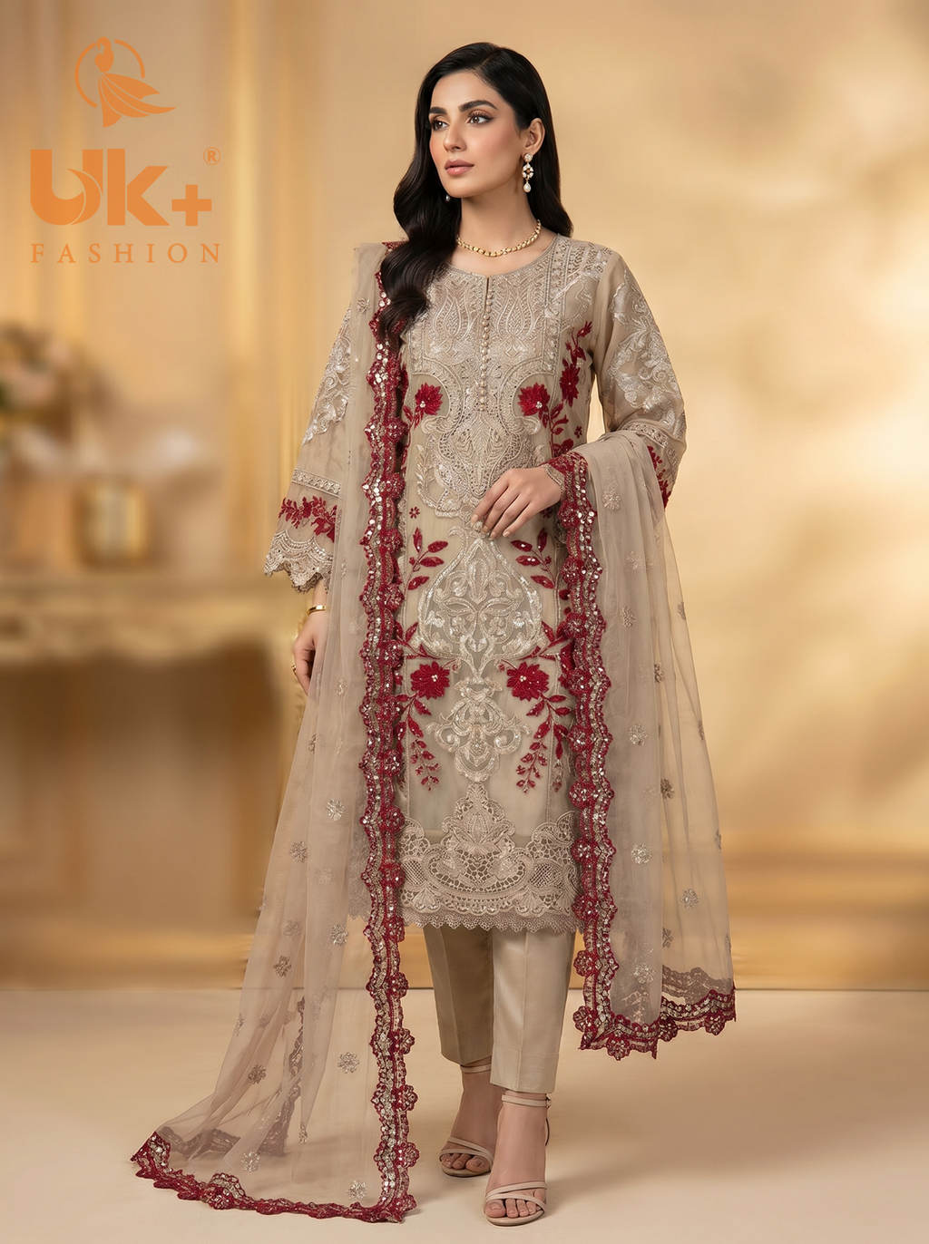 3Pc Embroidered Organza shirt, shalwar & Dupatta