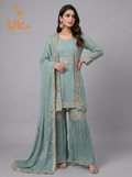 3Pc Embroidered Chiffon double Shirt, Plazo, Dupatta