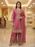 3Pc Embroidered Silk shirt, Plazo & Dupatta
