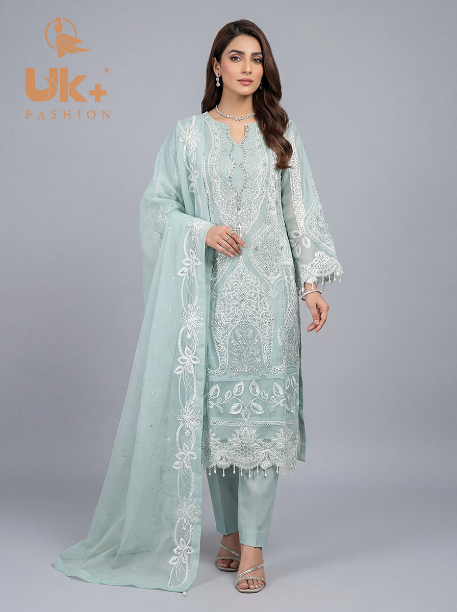 3Pc Embroidered Organza shirt, shalwar & Dupatta