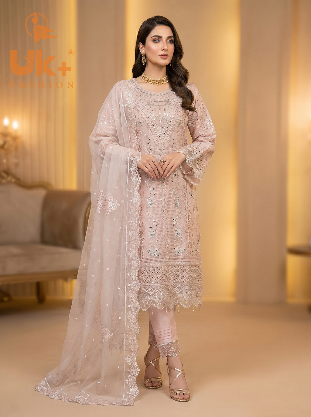 3Pc Embroidered Organza shirt, shalwar & Dupatta