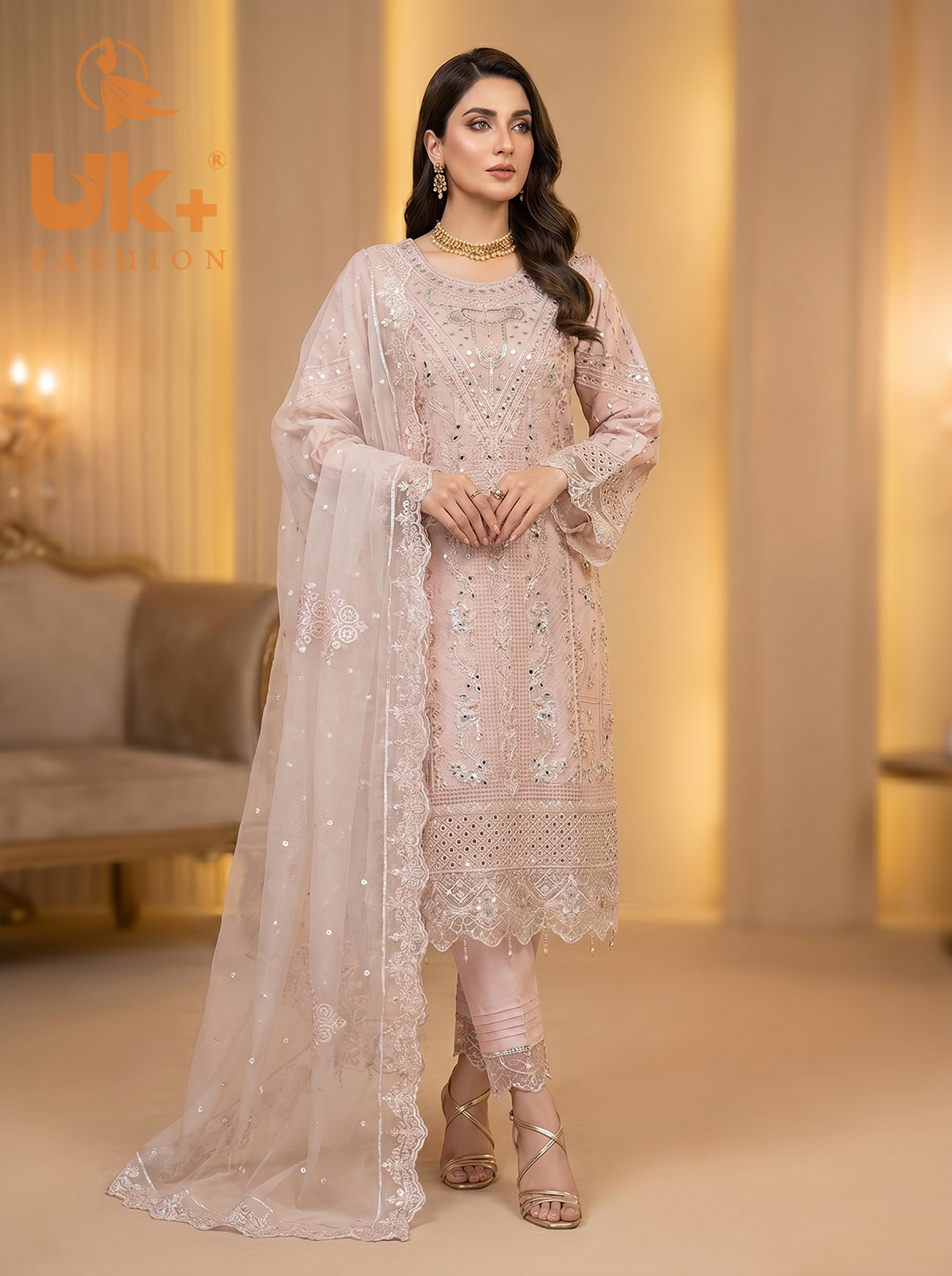 3Pc Embroidered Organza shirt, shalwar & Dupatta