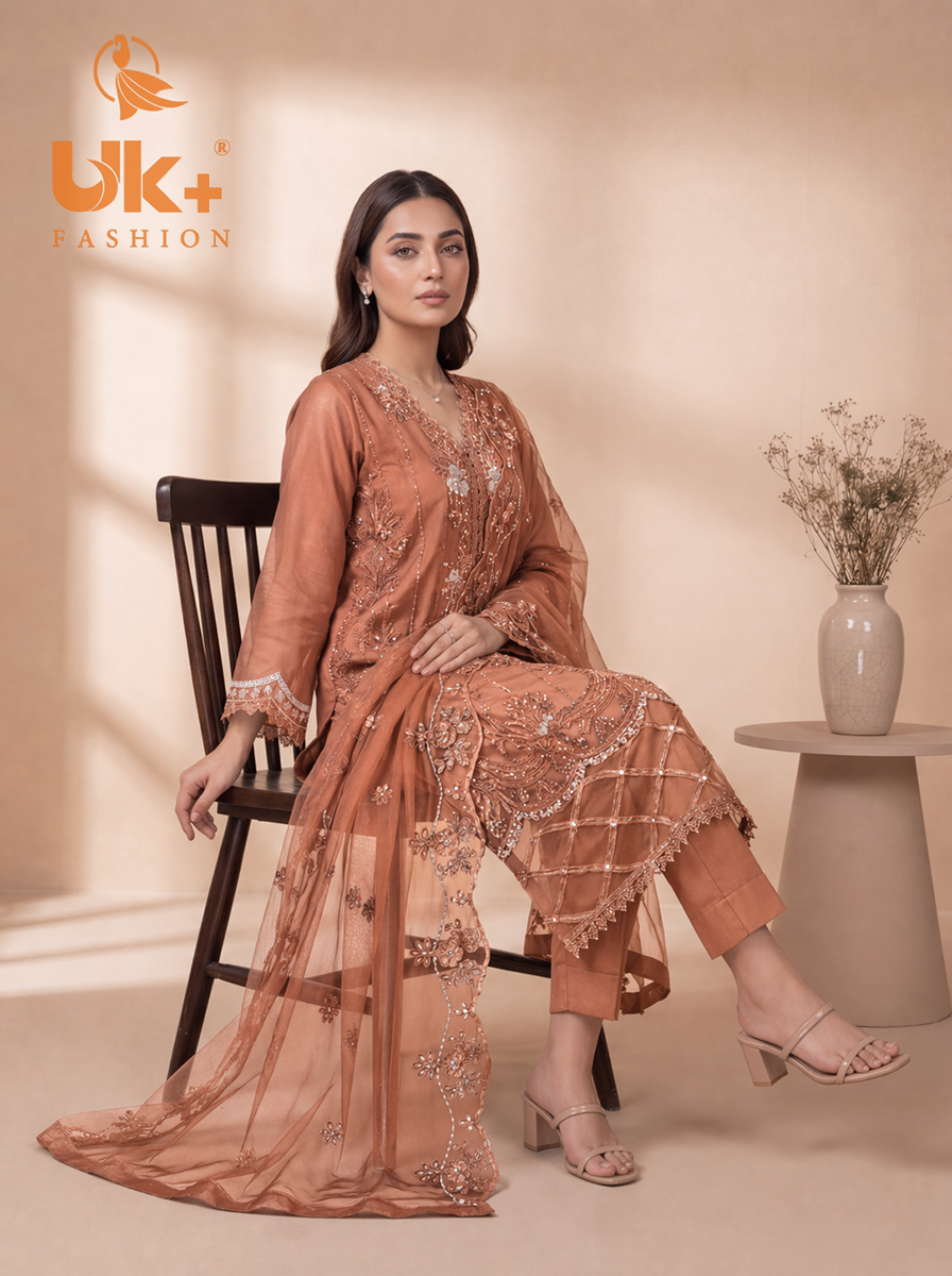 3Pc Embroidered Organza shirt, shalwar & Dupatta