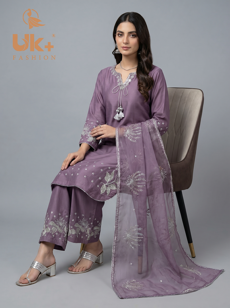 3Pc Embroidered Kataan Silk, Shirt, plazo & Dupatta