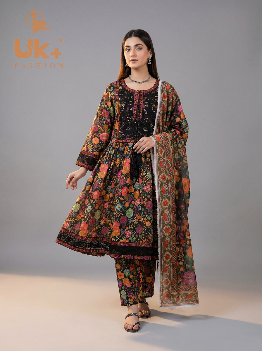 3Pc pure Lawn frock, shalwar & Dupatta