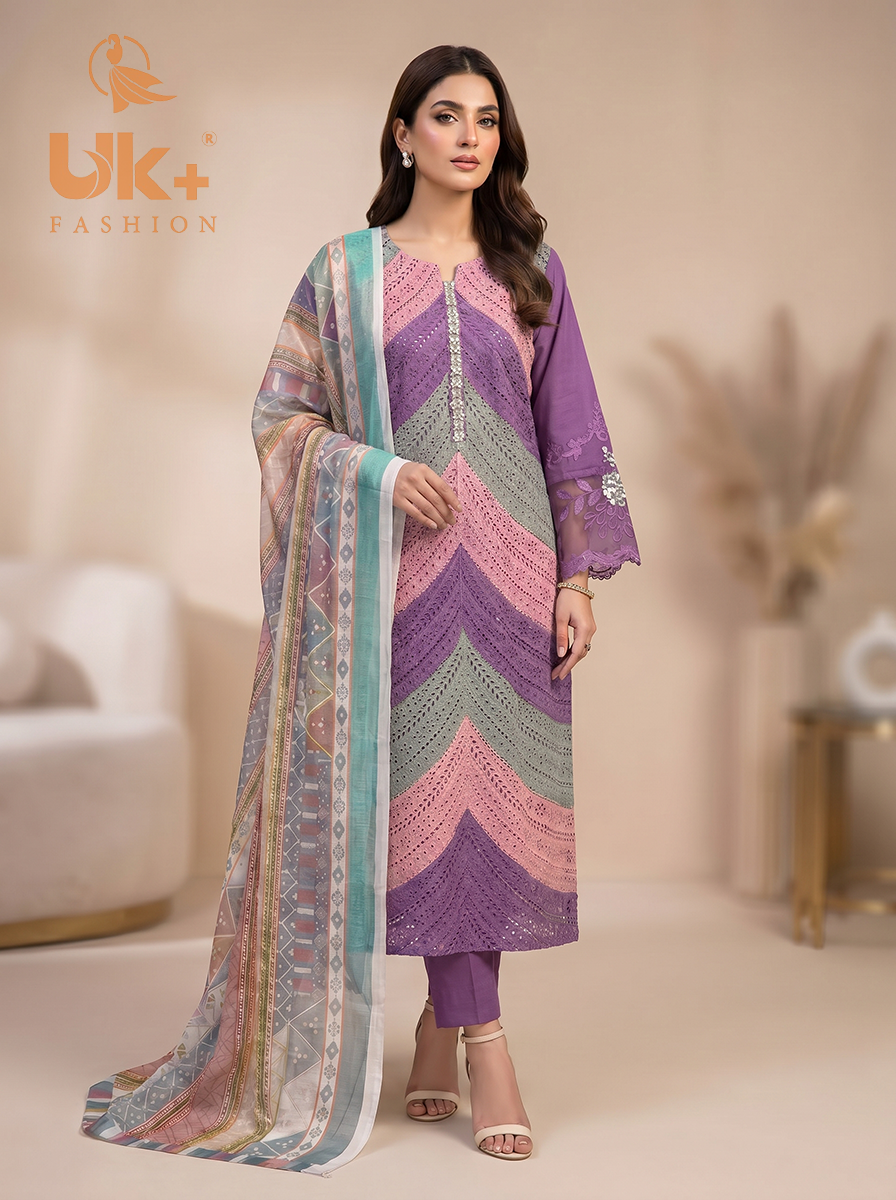 3Pc Embroidered Cotton Shirt, Trouser, Dupatta