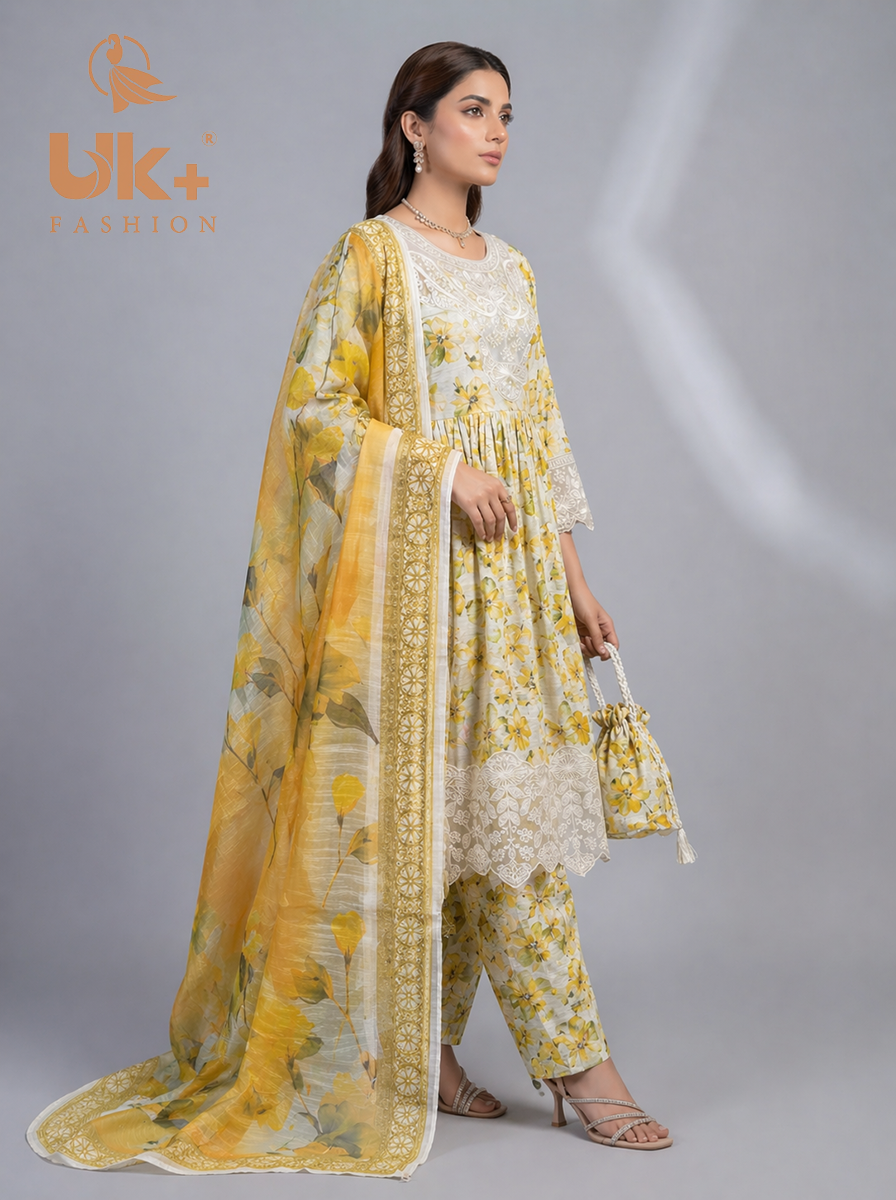 3pc pure lawn frock,touser,dupatta