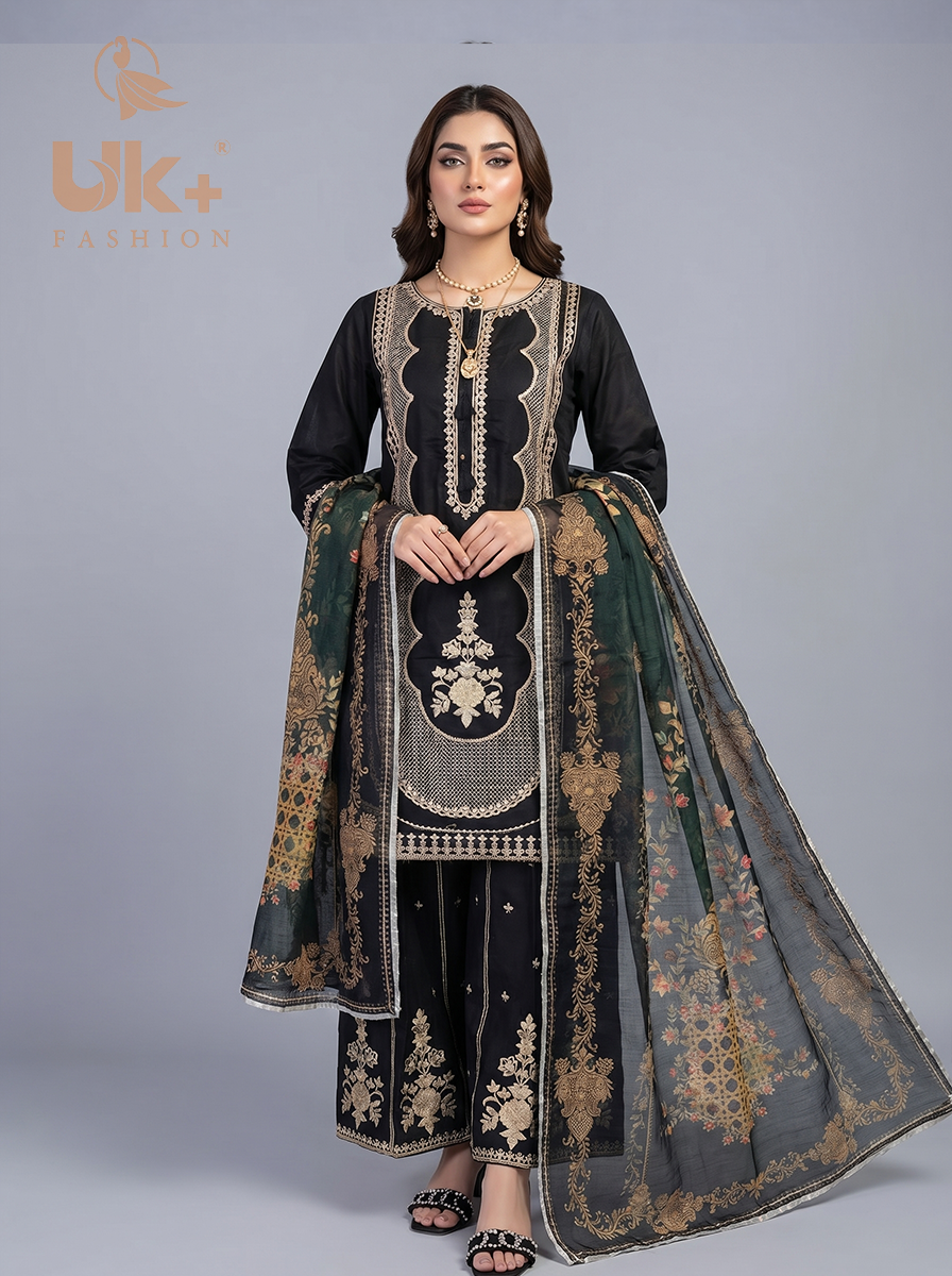 3Pc Embroidered Cotton Shirt, Plazo, Dupatta