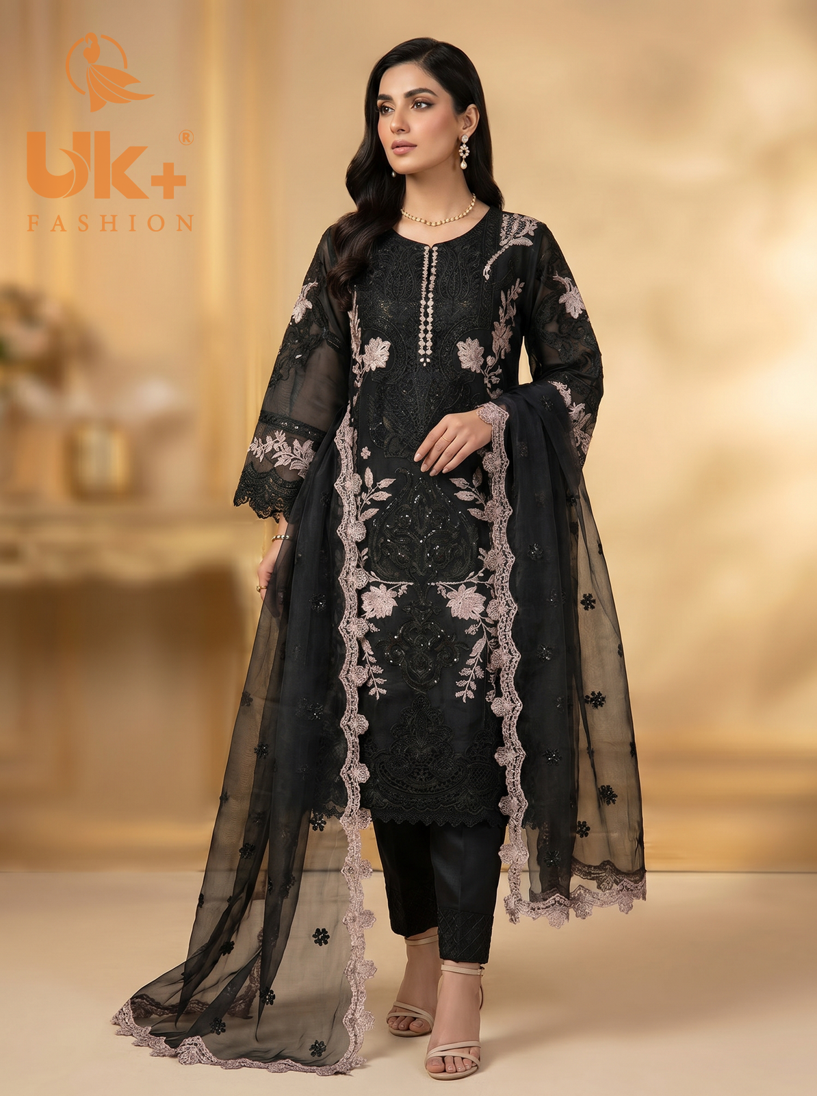 3Pc Embroidered Organza shirt, shalwar & Dupatta