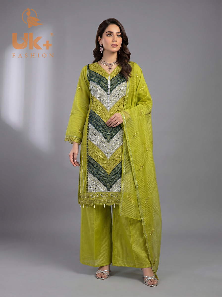 3Pc Embroidered Organza shirt, shalwar & Dupatta