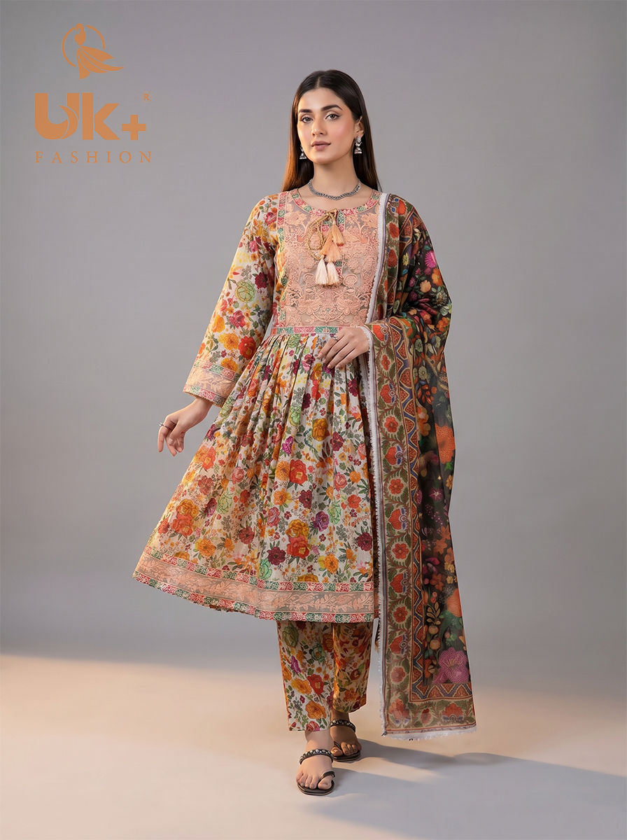 3Pc pure Lawn frock, shalwar & Dupatta