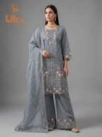 3Pc Embroidered Khaadi Shirt, Trouser, Dupatta