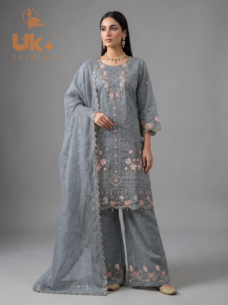 3Pc Embroidered Khaadi Shirt, Trouser, Dupatta