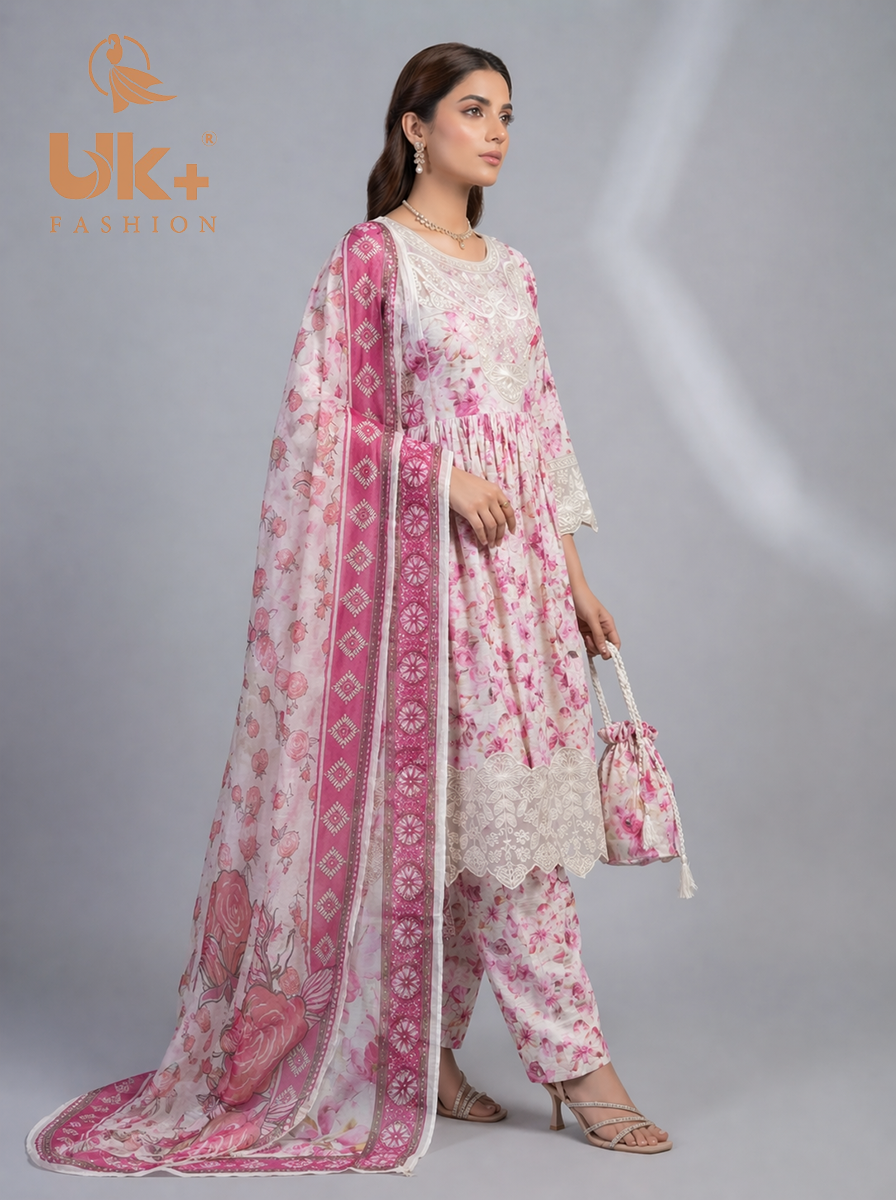 3pc pure lawn frock,touser,dupatta