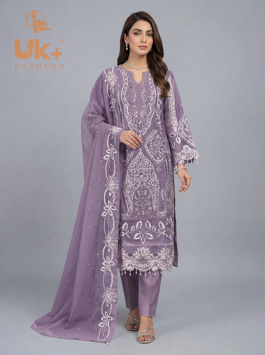 3Pc Embroidered Organza shirt, shalwar & Dupatta