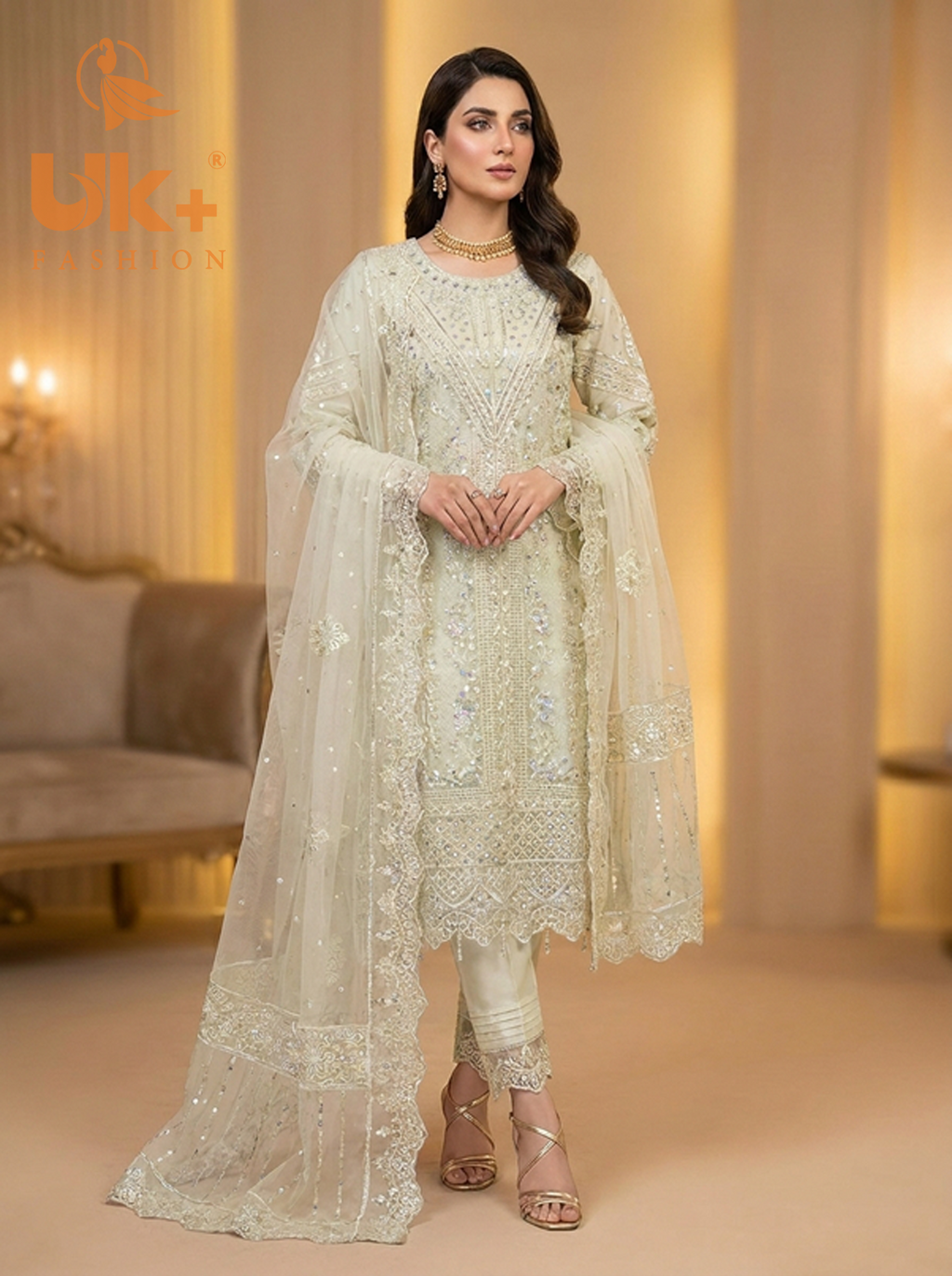 3Pc Embroidered Organza shirt, shalwar & Dupatta