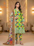 3pc pure lawn frock,touser,dupatta