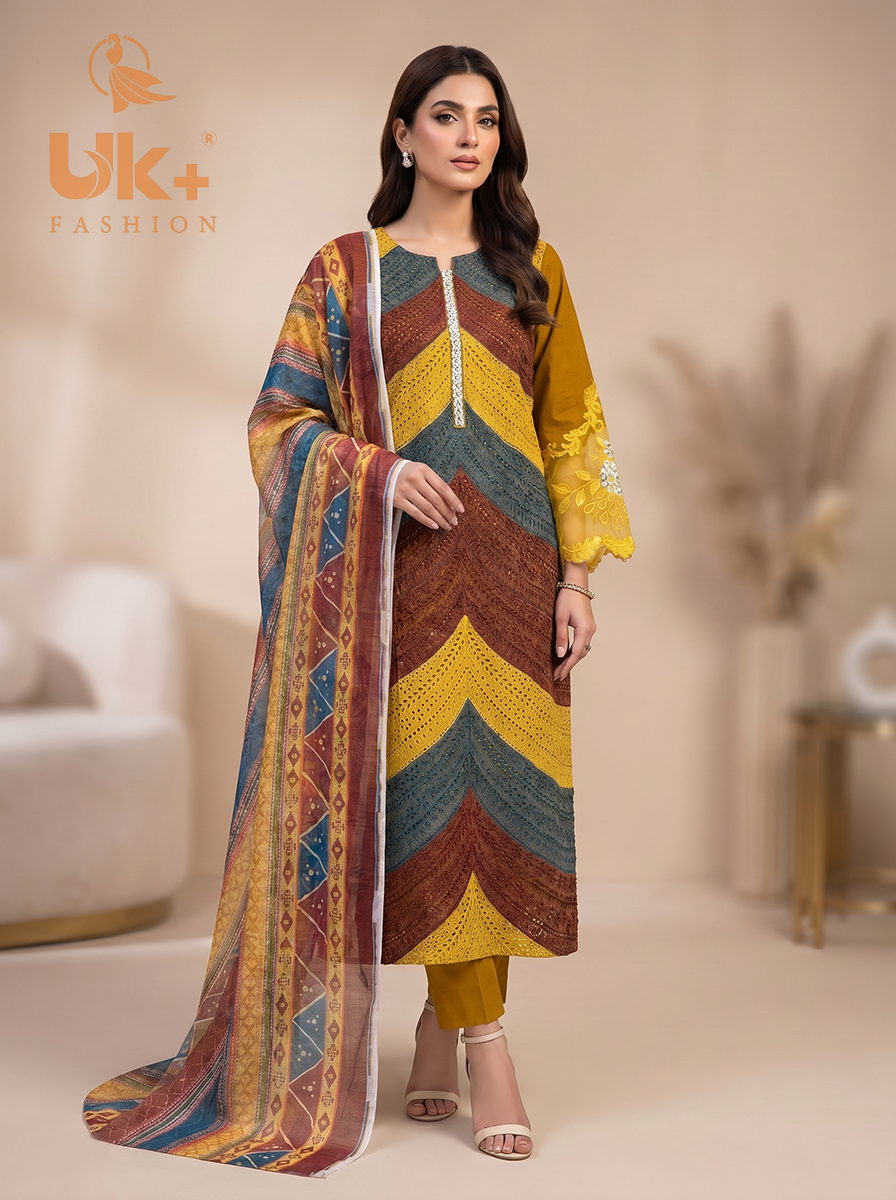 3Pc Embroidered Cotton Shirt, Trouser, Dupatta
