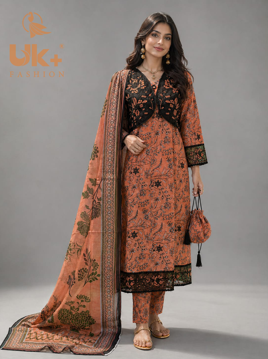 3pc pure lawn frock,touser,dupatta