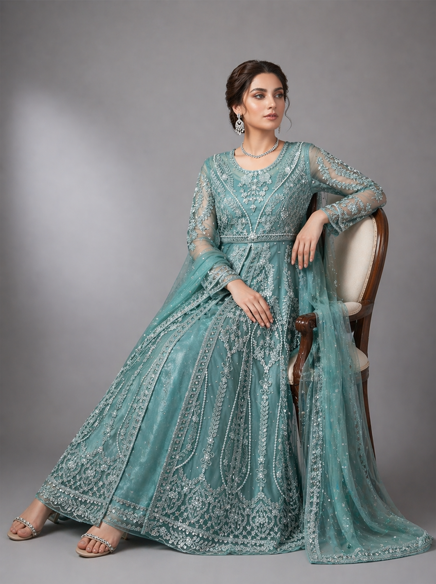 Bridal organza cancan maxi,dupatta