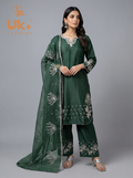 3Pc Embroidered Kataan Silk, Shirt, plazo & Dupatta