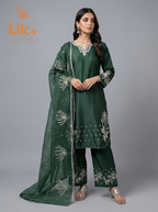 3Pc Embroidered Kataan Silk, Shirt, plazo & Dupatta