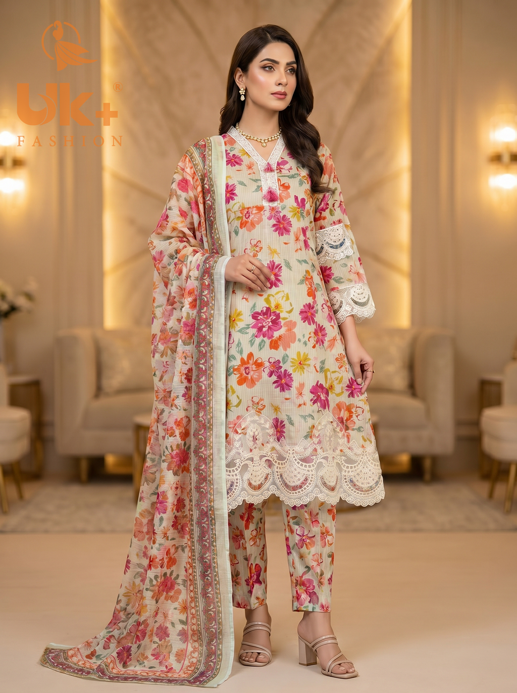 3pc pure lawn frock,touser,dupatta