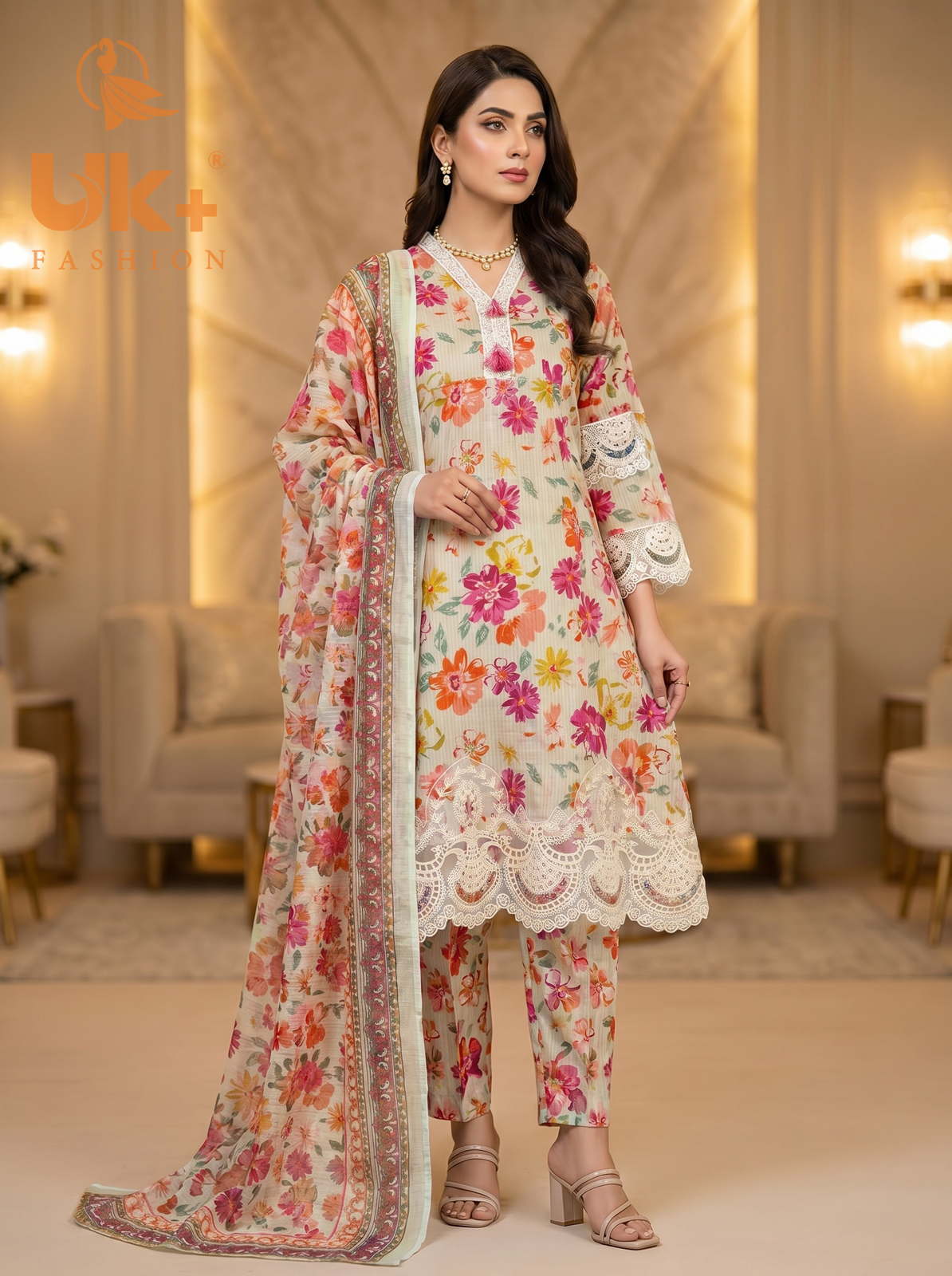 3pc pure lawn frock,touser,dupatta