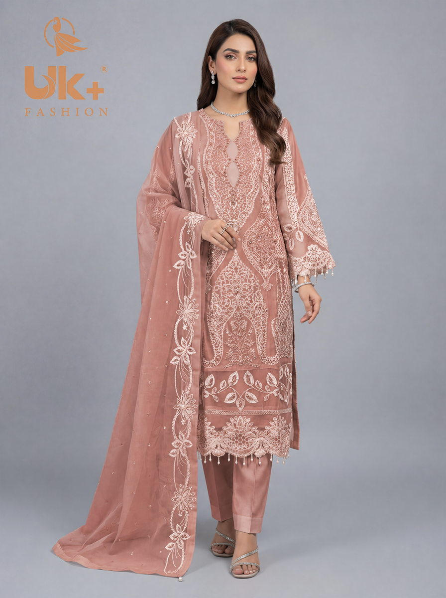 3Pc Embroidered Organza shirt, shalwar & Dupatta