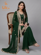 3Pc Embroidered Chiffon double Shirt, Plazo, Dupatta