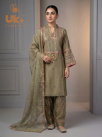 3Pc Embroided kataan Silk Shirt, Plazo, Dupatta
