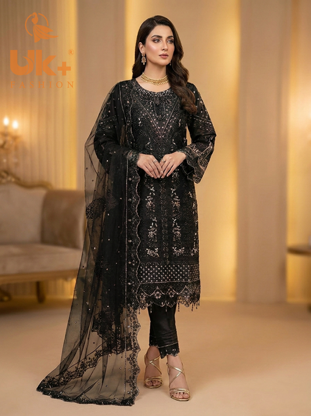 3Pc Embroidered Organza shirt, shalwar & Dupatta