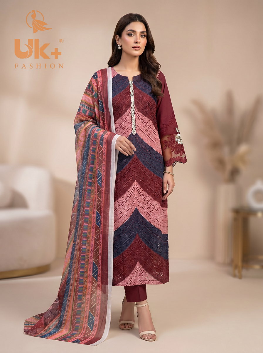 3Pc Embroidered Cotton Shirt, Trouser, Dupatta
