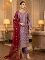 3Pc Embroidered Silk shirt, shalwar & Dupatta