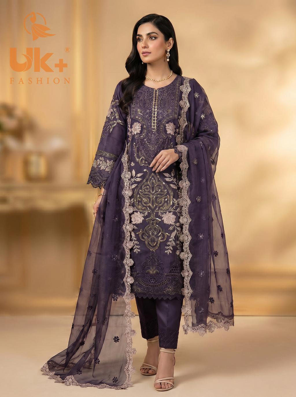 3Pc Embroidered Organza shirt, shalwar & Dupatta