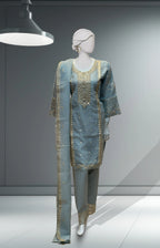 White 3Pc Organza Suit