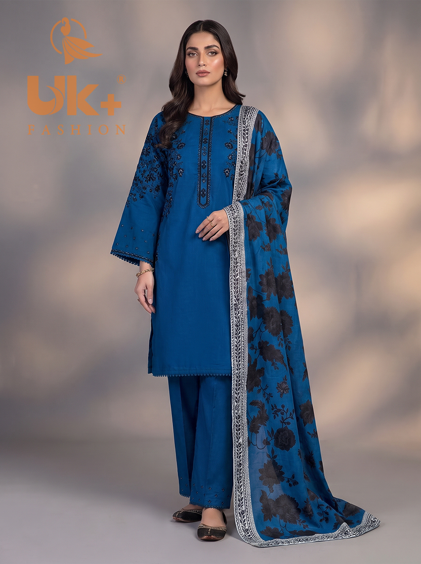3Pc Embroidered Cotton Shirt, Trouser, Dupatta