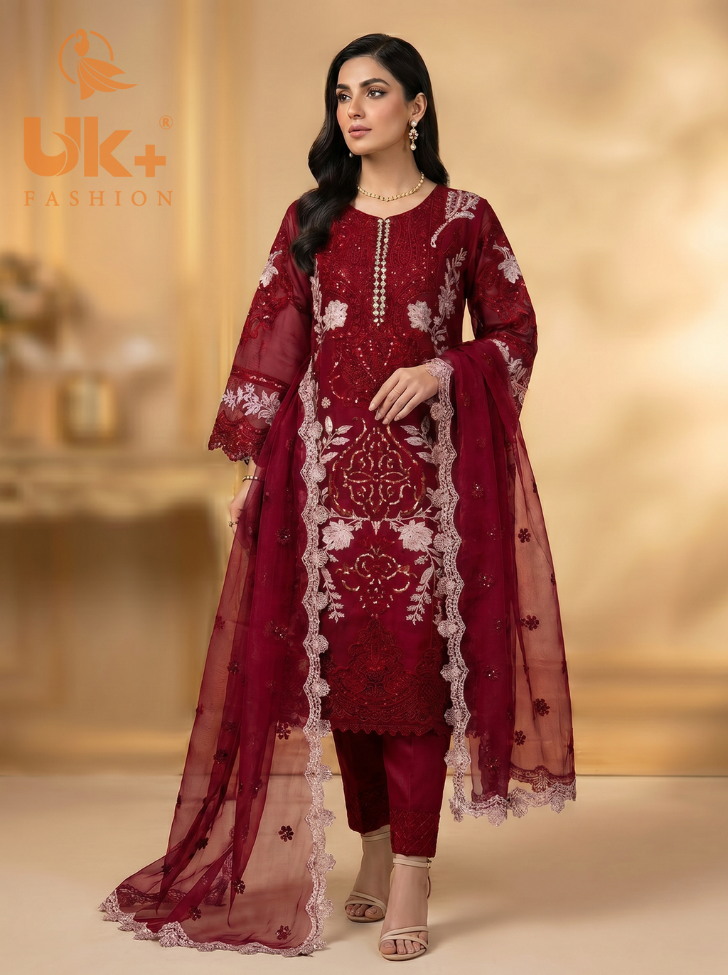 3Pc Embroidered Organza shirt, shalwar & Dupatta