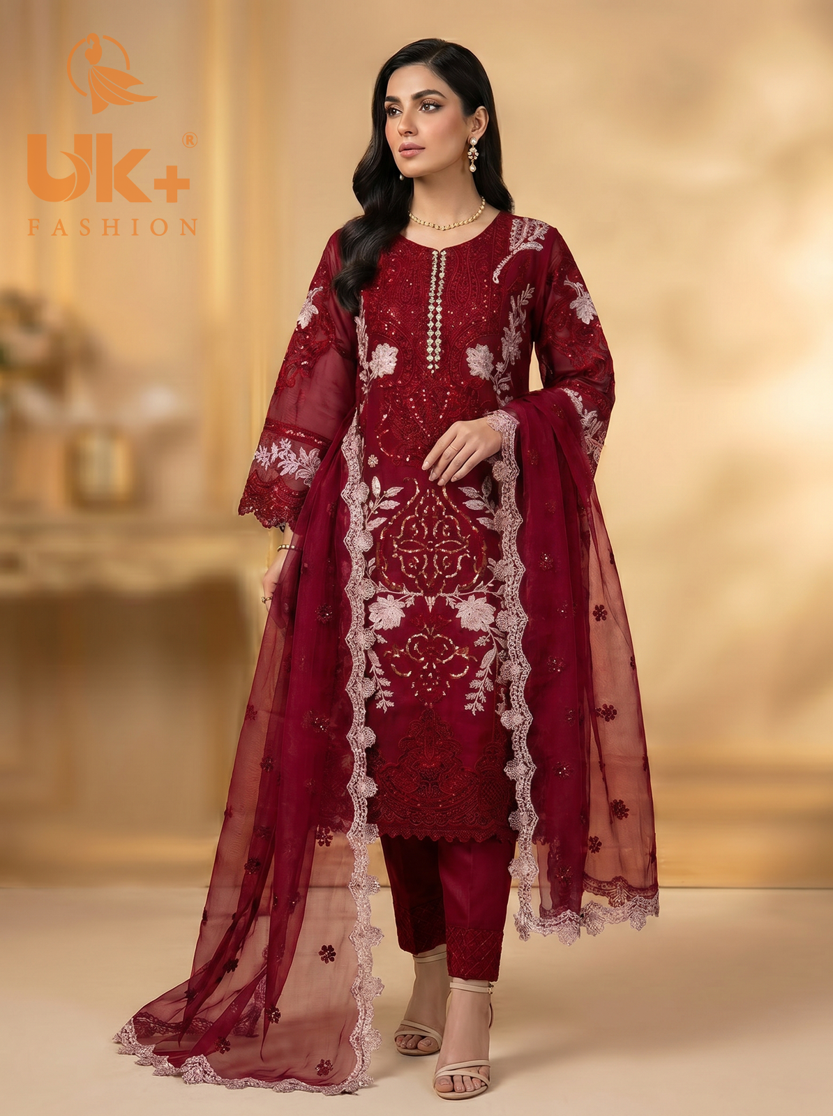 3Pc Embroidered Organza shirt, shalwar & Dupatta