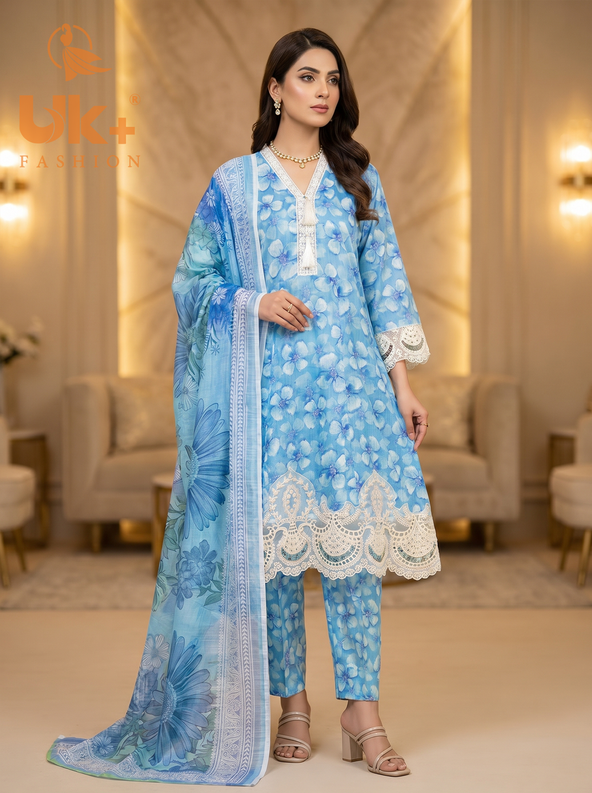3pc pure lawn frock,touser,dupatta