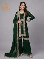 3Pc Embroidered Chiffon double Shirt, Plazo, Dupatta
