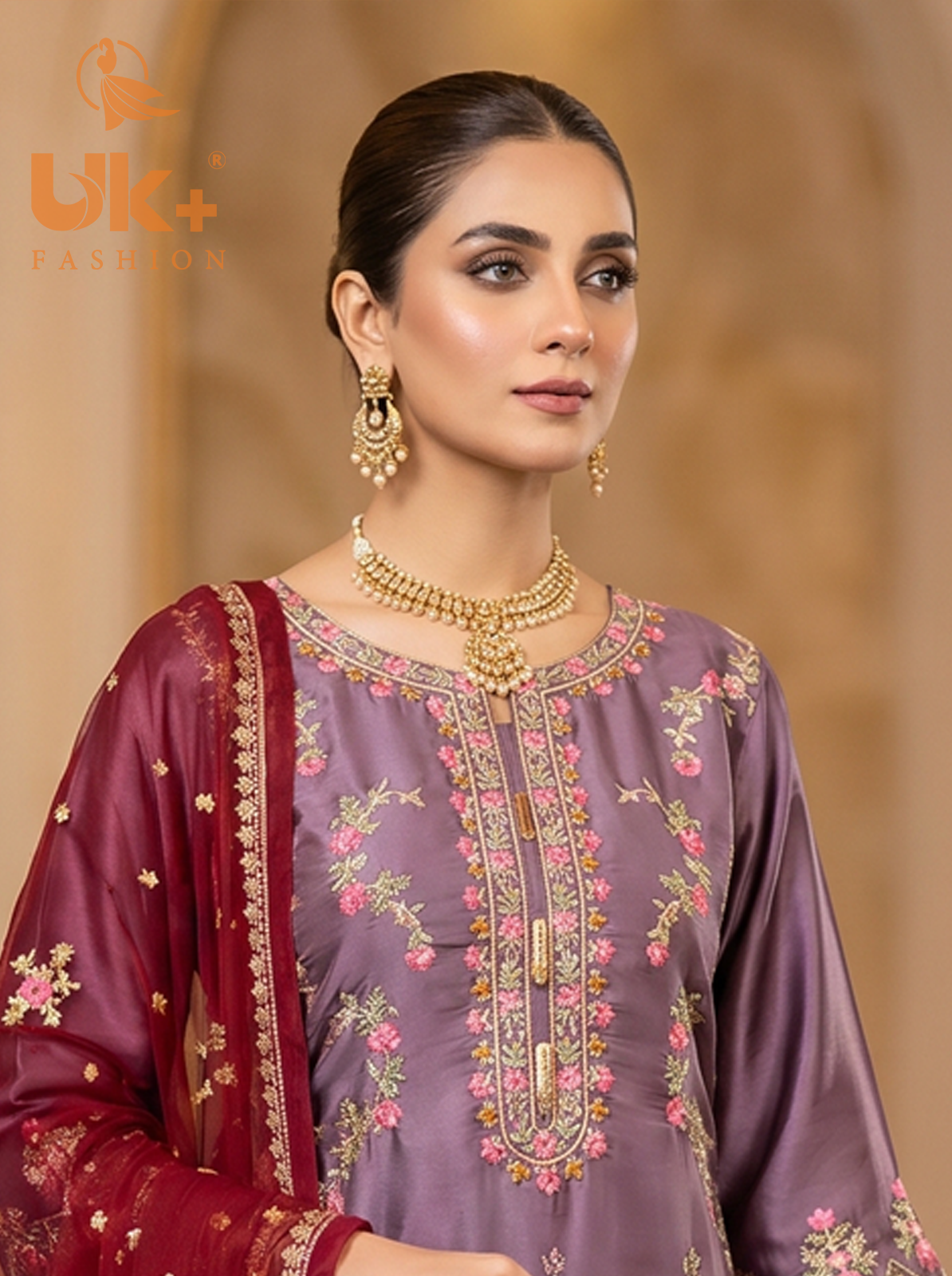 3Pc Embroidered Silk shirt, shalwar & Dupatta