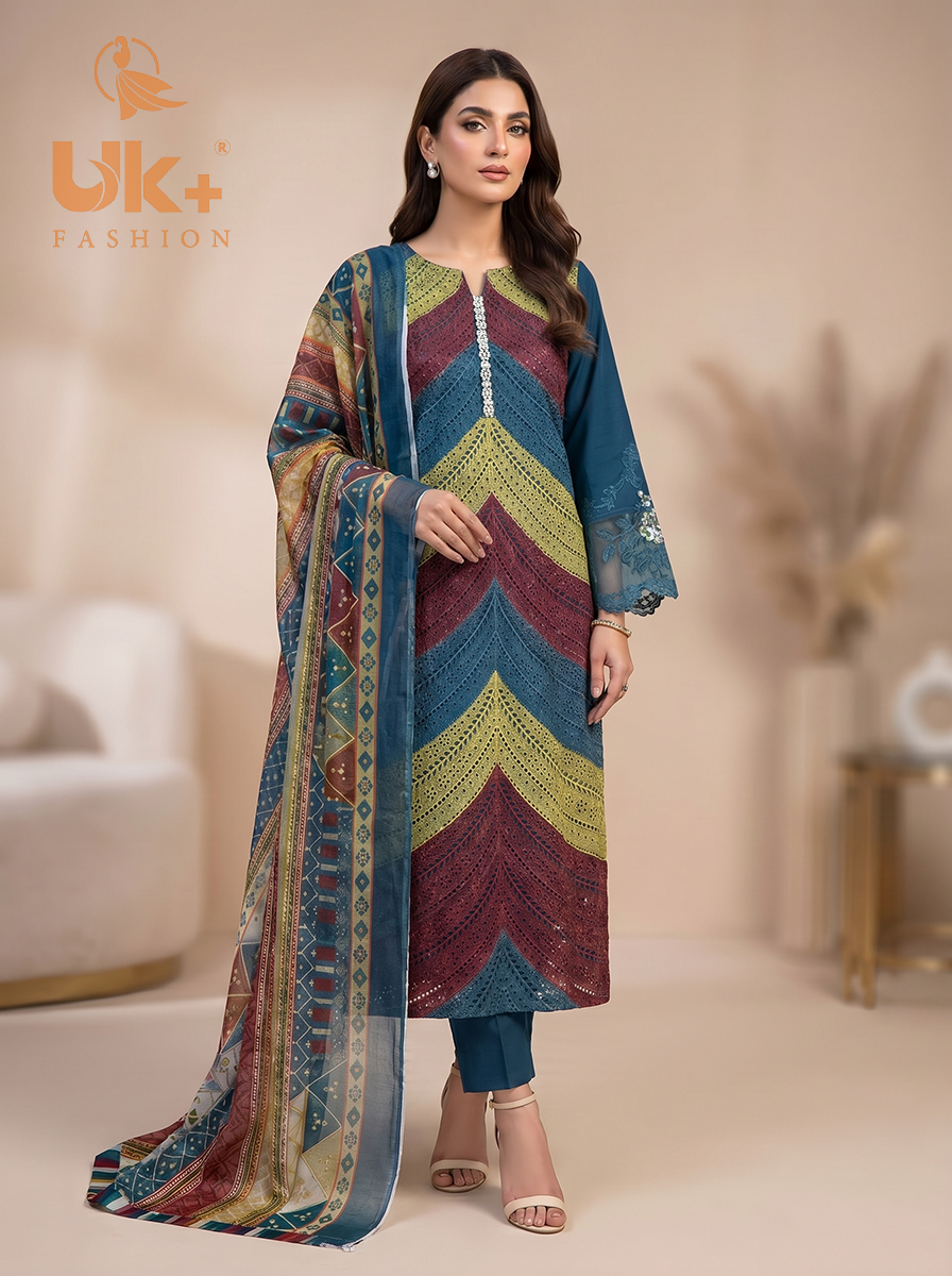 3Pc Embroidered Cotton Shirt, Trouser, Dupatta