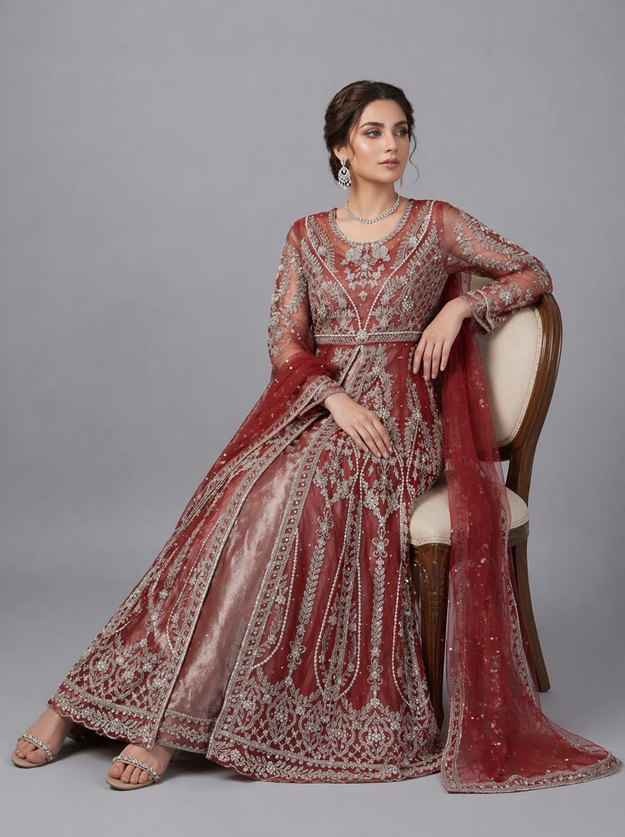 Bridal organza cancan maxi,dupatta