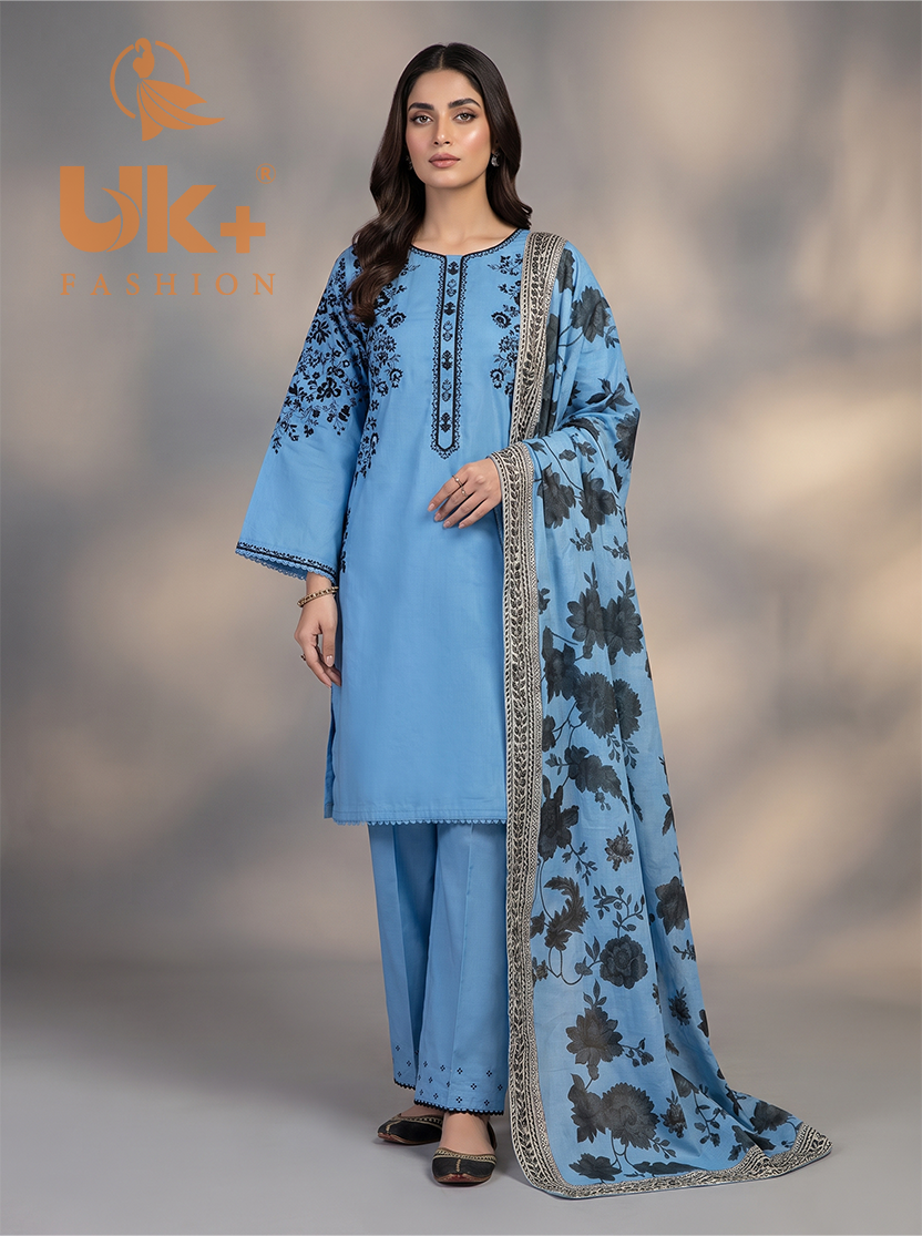 3Pc Embroidered Cotton Shirt, Trouser, Dupatta