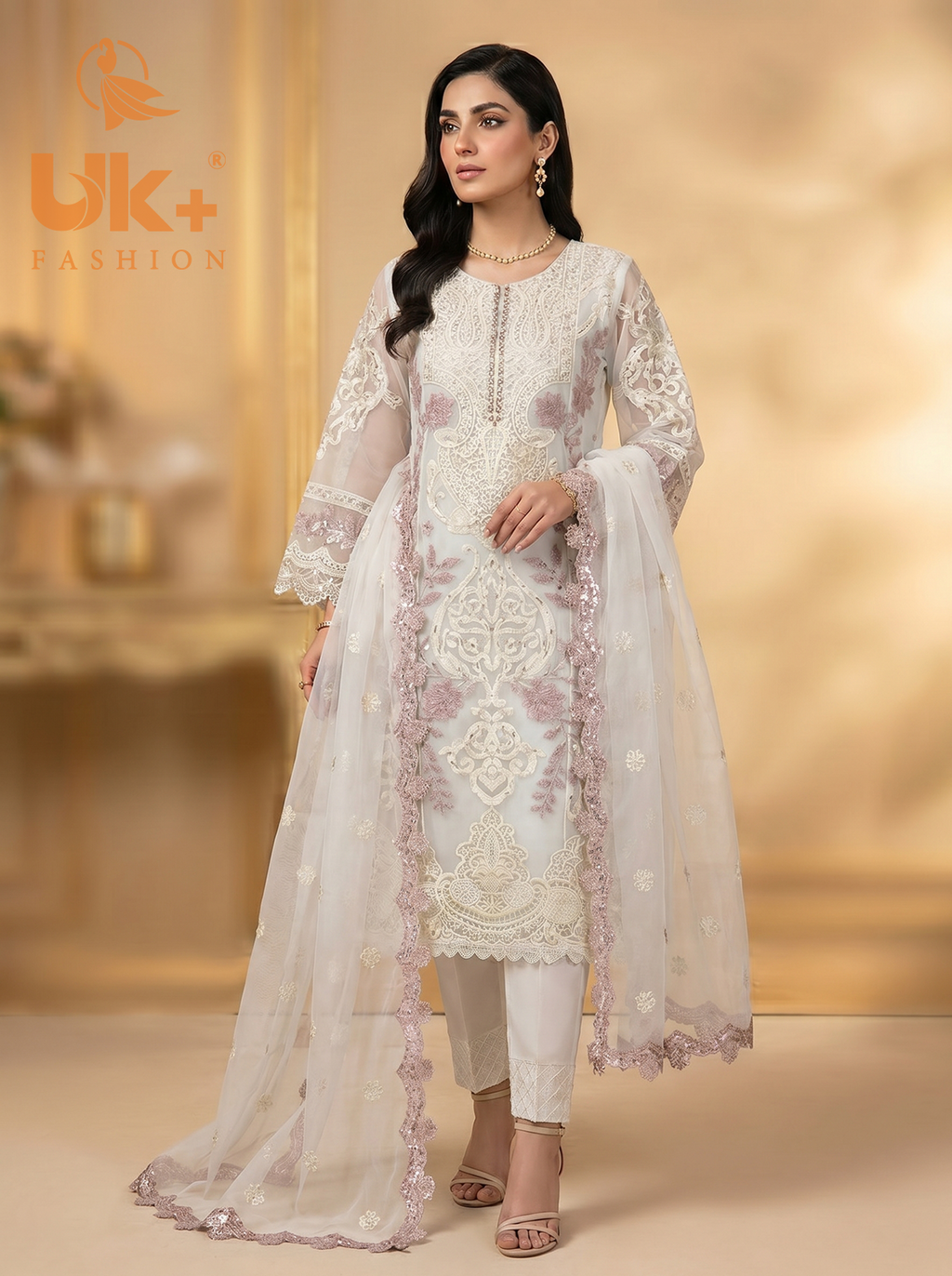 3Pc Embroidered Organza shirt, shalwar & Dupatta