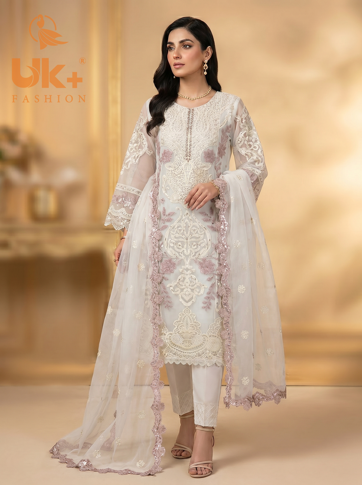 3Pc Embroidered Organza shirt, shalwar & Dupatta